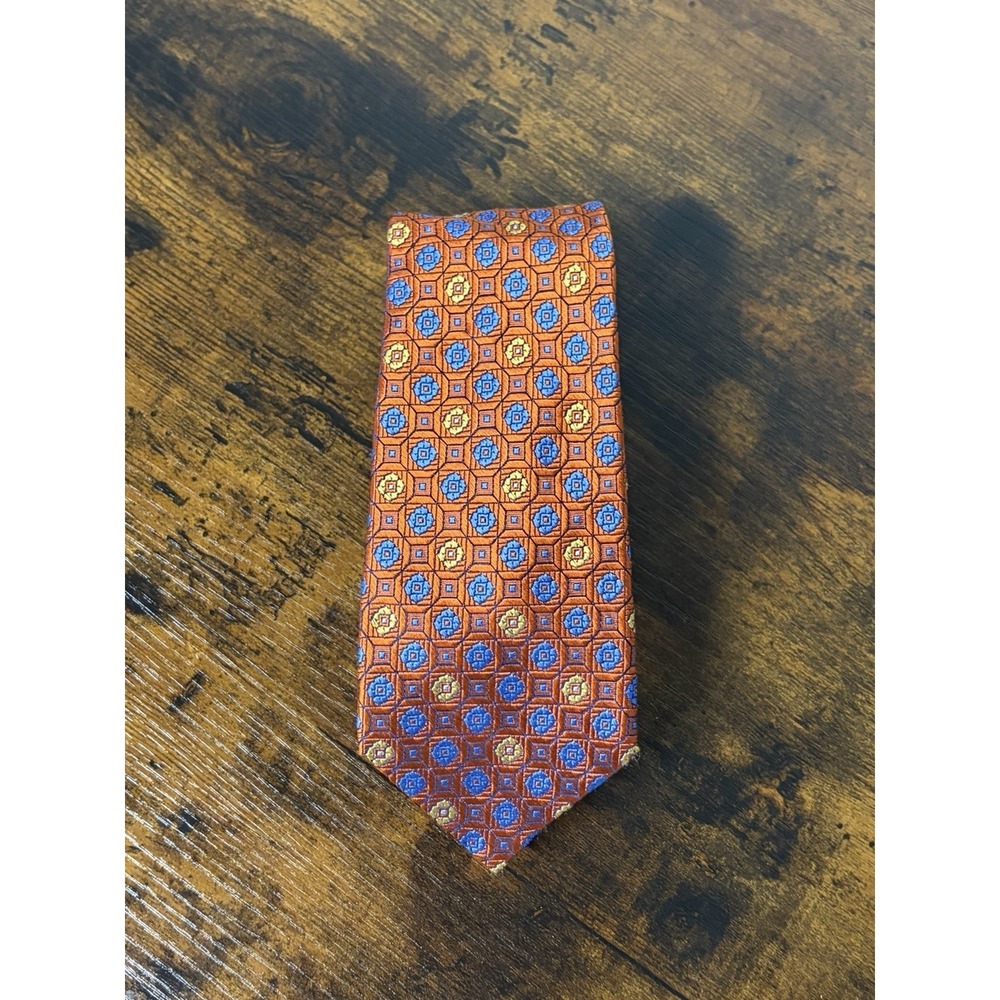 Tom James Silk Tie 60" x 3" Orange With Floral Multicolor Medallions